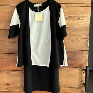 NWT!  A'reve two-piece, sweater Dress.  Black & Cream color Block ~ Size Small